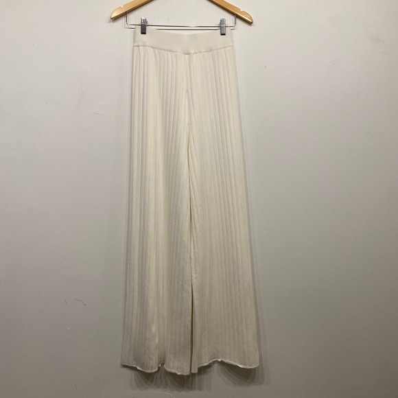 Vrg Grl Pants - VRG GRL Cream White Ribbed Knit Wide Leg Pants High Waisted XS